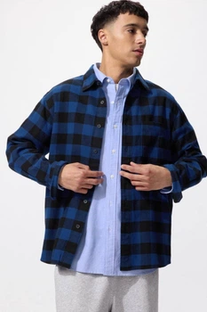 Мужская фланелевая рубашка Uniqlo 52(XL) Синяя клетка (145147)