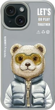 Etui plecki Nimmy Cool&Cute 2.0 Bear do Apple iPhone 15 Szare (6971080310867)