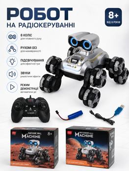 Робот на радиоуправлении Wally 8 колес, подвижные оси, подсветка, звуки, режим демонстрации