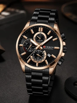Мужские наручные часы Curren 8475 Rose Gold-Black розовое золото/черные с черным циферблатом