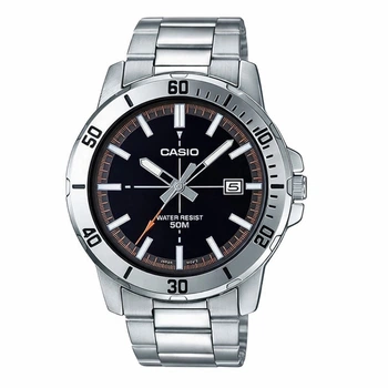 Мужские наручные часы Casio MTP-VD01D-1E2 серебристые с черным циферблатом