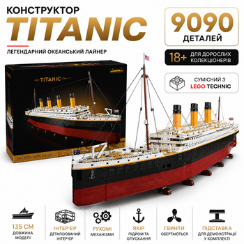 Конструктор Titanic 10294 на 9090 деталей, круїзний лайнер Титанік 135 см, колекційна модель корабля для дорослих 18+