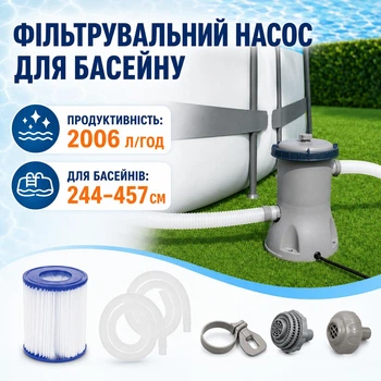 Фільтр-насос для басейну Bestway 58383 продуктивність 2006 л/год для очищення води у басейнах розміром 244-457 см