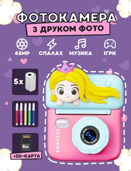 Дитяча камера (фотоапарат) з миттєвим друком для дівчаток + карта пам'яті в комплекті