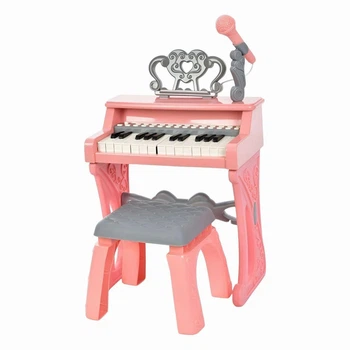 Игрушечное фортепиано 25 клавиш со стульчиком и микрофоном розовое (328-27PN)
