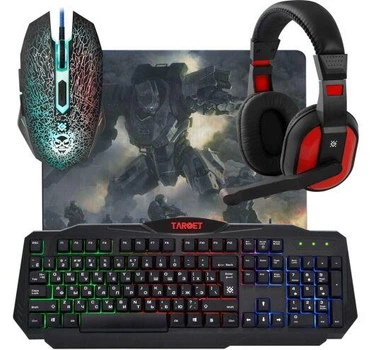 Клавиатура Defender Target MKP-350 + мышь + коврик + наушники Black
