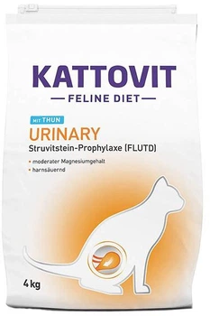 Сухий дієтичний корм для котів Kattovit Veterinary Urinary mit Thun при сечокам'яній хворобі, захворюваннях нижніх сечовивідних шляхів та профілактики утворення струвітних каменів 4 кг (4000158771636)