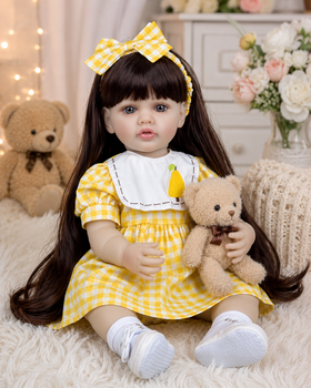 Лялька Reborn Baby Doll Maya 55 см вінілова дівчинка з довгим волоссям та аксесуарами, можна купати