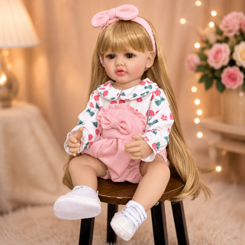 Лялька Reborn Baby Doll Isabella 55 см вінілова дівчинка з довгим волоссям та аксесуарами, можна купати