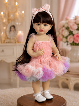 Реалістична лялька Reborn Baby Doll Victoria 55 см — вінілова дівчинка з довгим темним волоссям та аксесуарами, можна купати (RB086)
