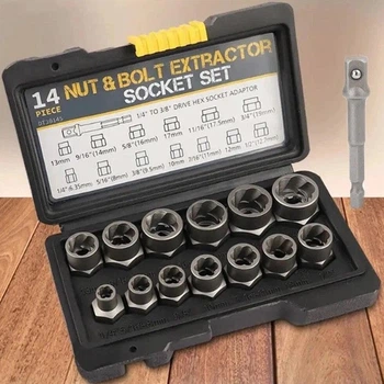 Набір екстракторів Nut Extractor ES-14 14 предметів для видалення зірваних болтів і гайок у кейсі