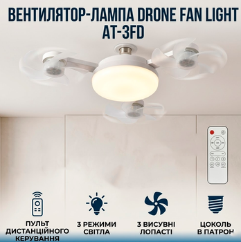 Вентилятор-лампа с цоколем в патрон, пультом, 3 режимами света и 3 выдвижными лопастями Лучшая цена