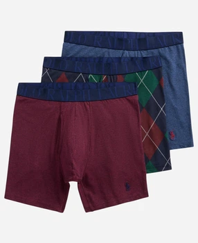 Набор трусов боксеров мужских хлопковый Ralph Lauren 325543410 L 3 шт Бордовый/Темный синий/Разноцветный (1160399471)