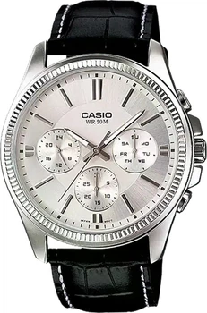 Мужские наручные часы Casio MTP-1375L-7A, кварцевые, кожаный ремешок