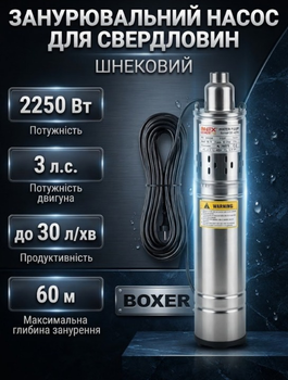 Шнековый скважинный насос ONEX 2250 Вт погружной для чистой воды глубина погружения до 60 м производительность 30 л мин выход 1 дюйм 220 230 В