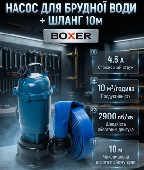 Насос для грязной воды CHAMPION 3950 Вт погружной со шлангом 20 м производительность 10 м3 ч высота подъема 10 м диаметр подключения 2 дюйма 230 В