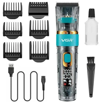 Аккумуляторная машинка для стрижки VGR V695 с LED-дисплеем и 6 насадками