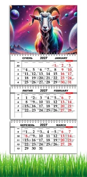 Календар настінний квартальний на 2027 рік на три пружини , Apriori, рік Кози, символ року , рік Вівці , 21 вид