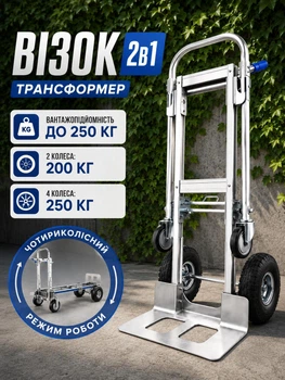 Візок для складу Helper HP - 1205 250 кг 2 в 1 для вантажу багажу покупок транспортний візок підвищеної міцності візок трансформер з пневматичними колесами посилений ручна тачка