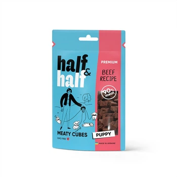 Лакомства для щенков Half&Half 100 г мясные кубики с говядиной