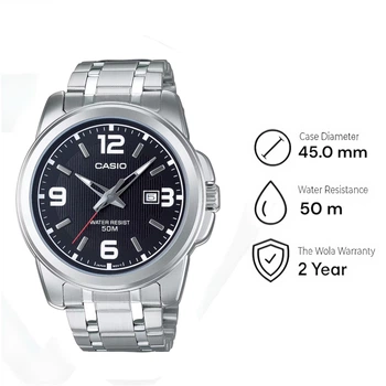 Мужские наручные часы Casio MTP-1314D-1A, кварцевые, стальной браслет, водозащита 50 м