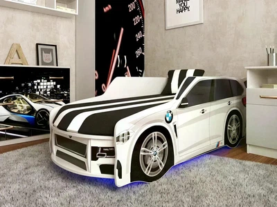 Ліжко машина ViorinaDEKO BMW 002 PREMIUM 180*80 см з ортопедичним матрацом біле