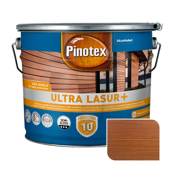 Пропитка для дерева Pinotex Ultra Lasur+ с декоративным эффектом, 10 л, красное дерево, полуглянцевая