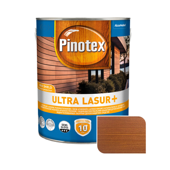Пропитка для дерева Pinotex Ultra Lasur+ с декоративным эффектом, 3 л, красное дерево, полуглянцевая