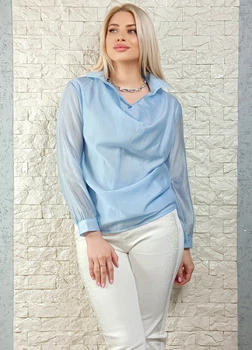 Блуза з драпірованим overlay-шаром блакитна Top Win 14-403 - S-L - блакитний