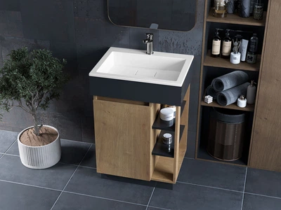 Тумба лакированная, Luxor Idea 60 Дуб, с умывальником Imperio Low 60