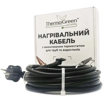 Двожильний кабель ThermoGreen TGRD 49 м 30 Вт з термостатом та вилкою для обігріву труб
