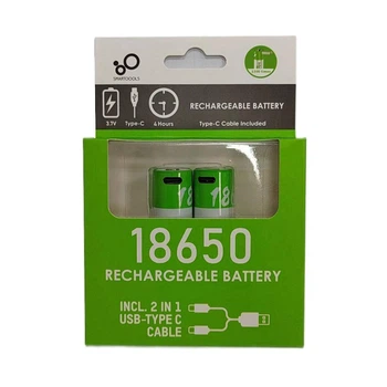 Аккумуляторы Li-ion Smartoools 18650 2000 mAh 3.7V 2 шт с USB Type-C, аккумуляторные батареи с кабелем для зарядки