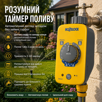 Таймер полива Hozelock Sensor Controller Plus 2214, автоматический контроллер полива на кран, датчик восхода и захода солнца