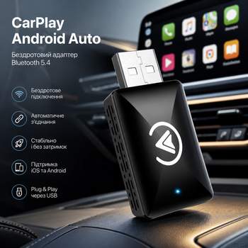 Беспроводной адаптер Robofun CarPlay / Android Auto Bluetooth 5.4 для автомобиля, USB, без задержек, стабильное подключение iOS