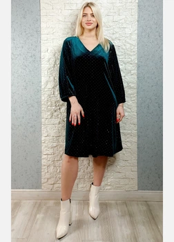 Велюрова зелена коктейльна сукня декорована стразами Made in Italy 22-200 - зелений - XL-XXL