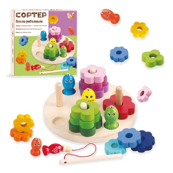 Логическая деревянная доска 63544 "WToys", деревянная, фигуры, удочка, магнитная рыбалка, сортер по цветам и формам