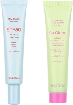 Сонцезахисний матуючий крем для обличчя Hollyskin Dry Touch SPF 50 40 мл + Крем для шкіри So Clean