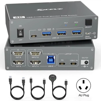 Коммутатор KVM KVEVE на 2 монитора с Type-C и HDMI
