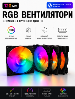 Комплект RGB вентиляторів для корпусу ПК 120 мм (4 шт.)