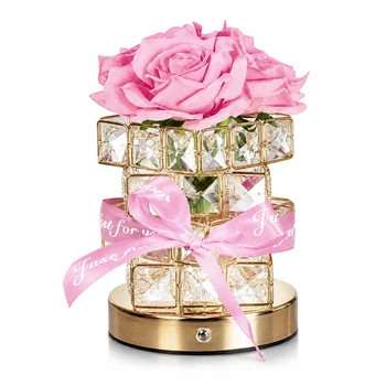 Настольная лампа ночник Lesko Rose Crystal YW-HP-MGMFP Pink в виде букета подарочный пакет