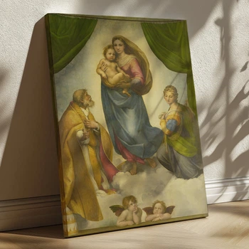Интерьерная картина Сикстинская Мадонна, Рафаэль, Raphael, Sistine Madonna, религиозный декор, 60×45 см (id6652)