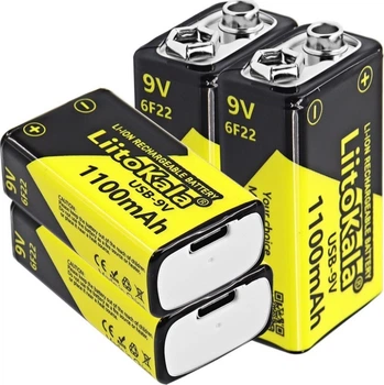 Акумулятор LiitoKala Lii-USB-9V 4 шт + USB Type-C кабель зарядки