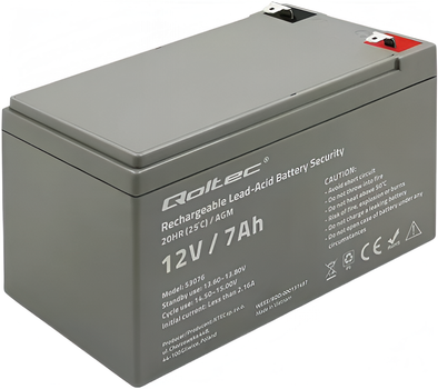Аккумуляторная батарея Qoltec AGM 12V-7Ah 105A Security (5901878530765)