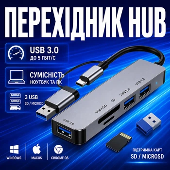 USB-хаб type c hub кардридер переходник для макбука адаптер USB 3.0 MicroSD / SD Type-C Pavlysh HU - 11