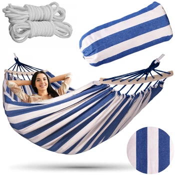 Гамак двухместный Hanert Relax Marine 260 × 150 см до 200 кг с деревянными планками