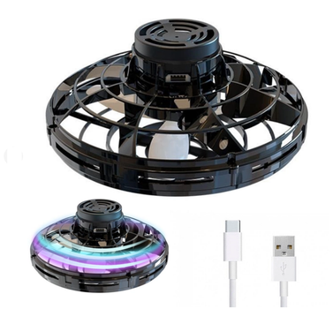 Летающий спиннер FLY с USB зарядкой LED подсветка 8х4 см черный для детей