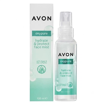 Спрей-вуаль для обличчя «Чистий кисень» Avon OXYPURE Hydrate & Protect Face Mist з екстрактами водоростей і сої 100 мл with Algae & Soy Complex освіжаючий, для зволоження та захисту шкіри