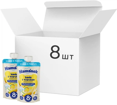 Упаковка Пюре Hamanek из яблок и банана с творогом 100 г х 8 шт (8594220220390)