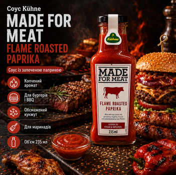Соус для мяса Kühne Made For Meat Flame Roasted Paprika 235 мл с запеченной паприкой для стейков шашлыка бургеров гриля и барбекю