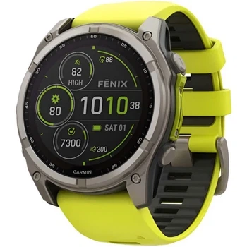 Розумний годинник Garmin Fenix8 51mm Solar Sapphire Titanium w.Amp Жовтий/Graphite Silicone Band 010-02907-21